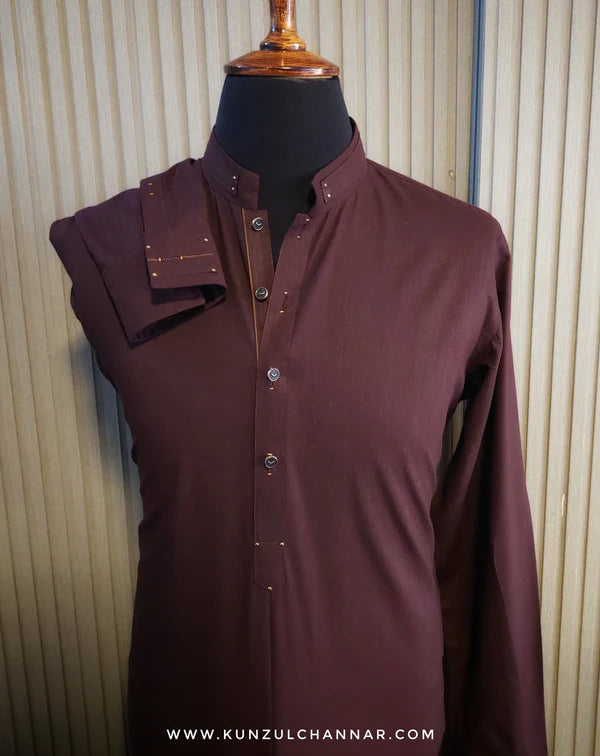 KUNZUL CHANNAR & MENSWEAR - Maroon Plain