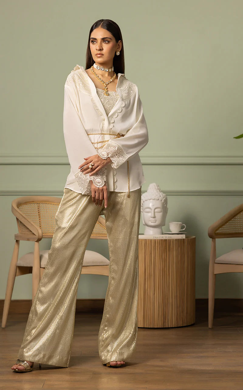 THREADS AND MOTIFS - Beige Sequence Pants