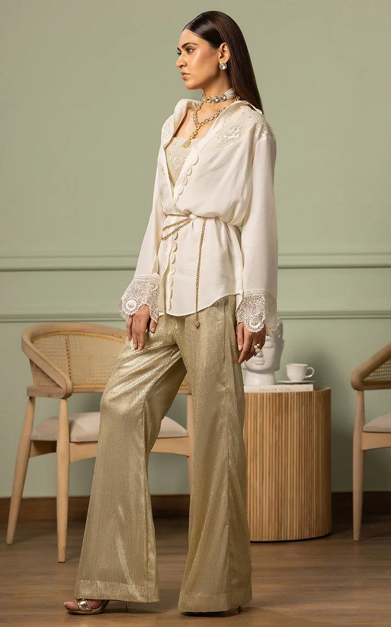 THREADS AND MOTIFS - Beige Sequence Pants