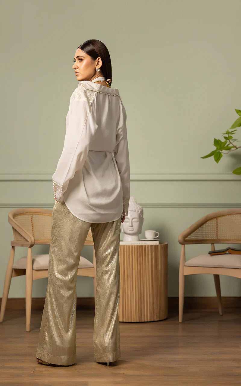 THREADS AND MOTIFS - Beige Sequence Pants