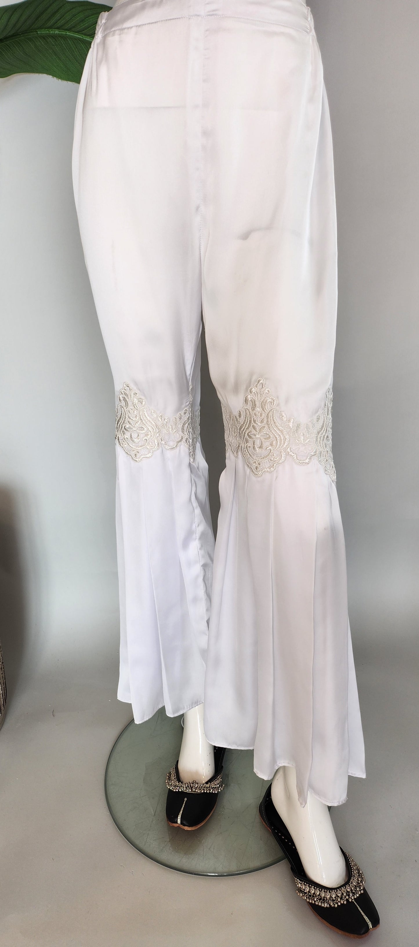 SABEEN MANEKIA- White Silk Gharara Pants with Lace