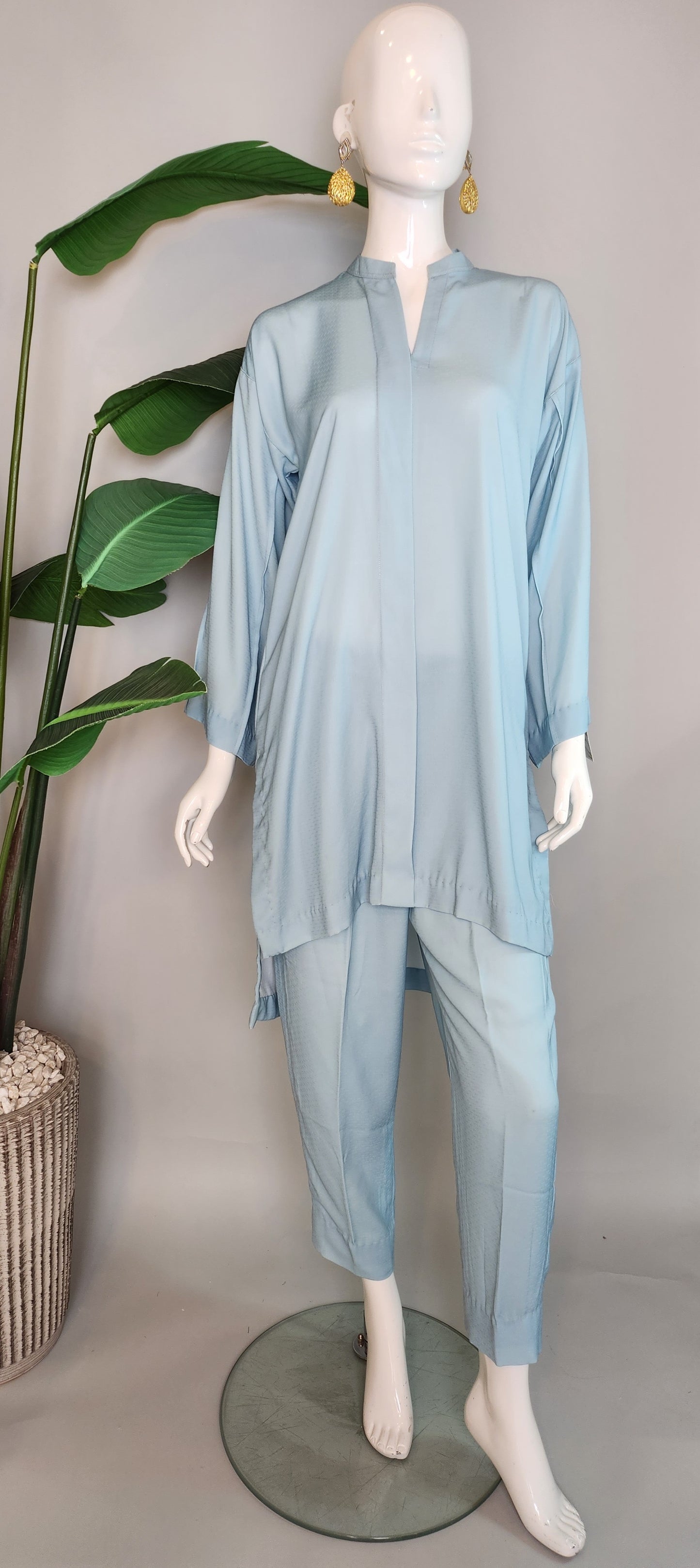 AYESHA MAHMOOD - Ice Blue Plain Co-Ord Set