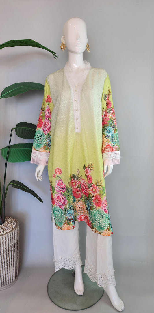 SADAF AHMAD - Neon Green Shaded Kurta