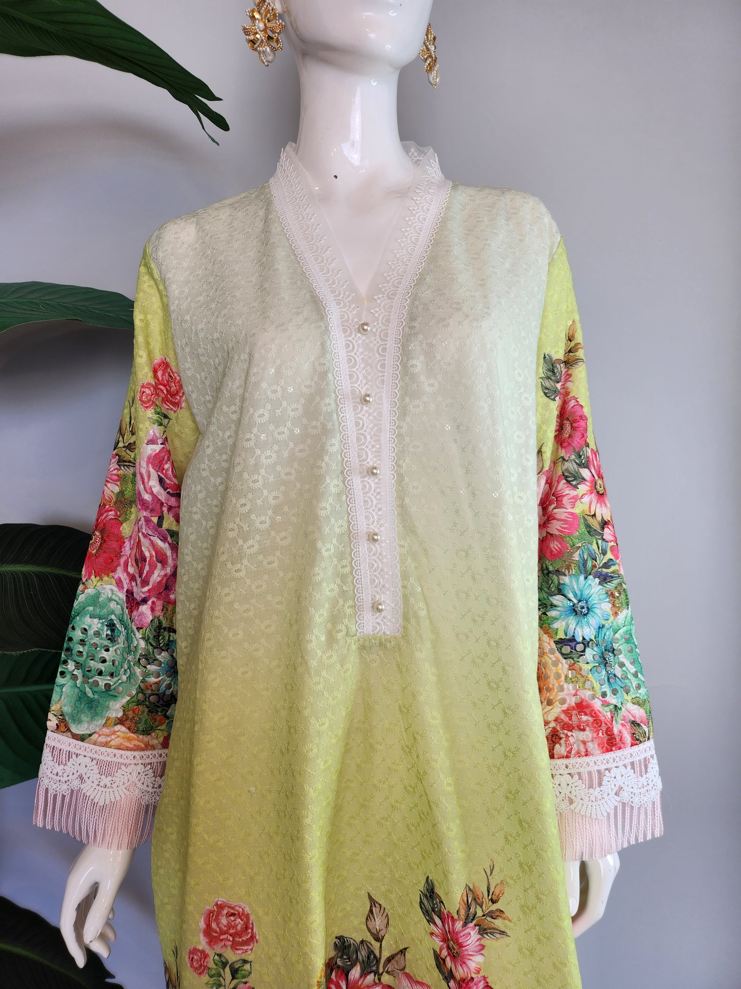 SADAF AHMAD - Neon Green Shaded Kurta