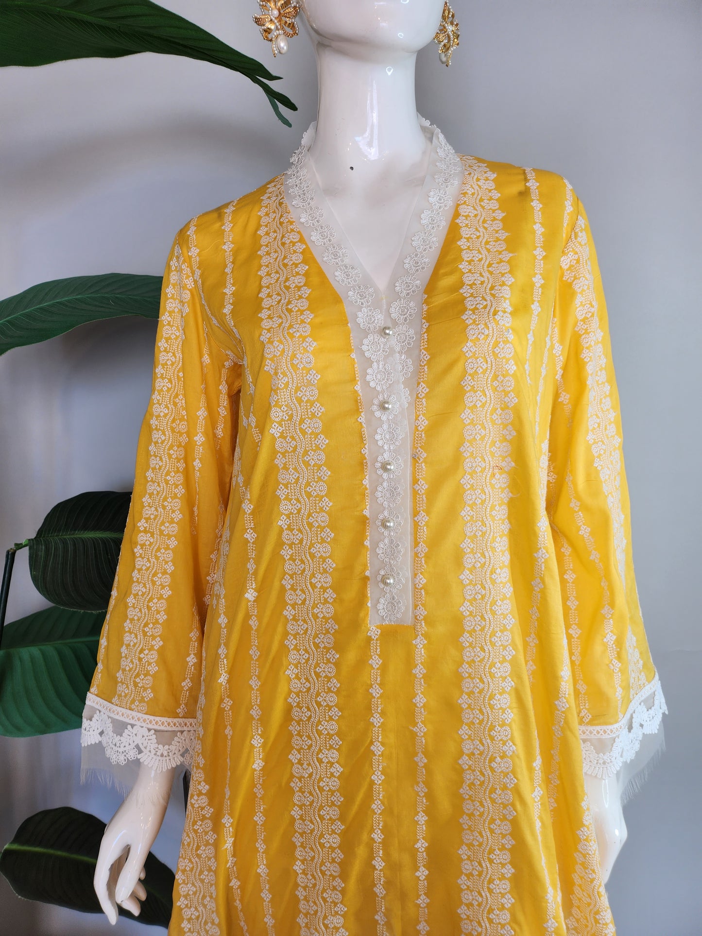 SADAF AHMAD - Bright Yellow Embroidered Cotton Kurta