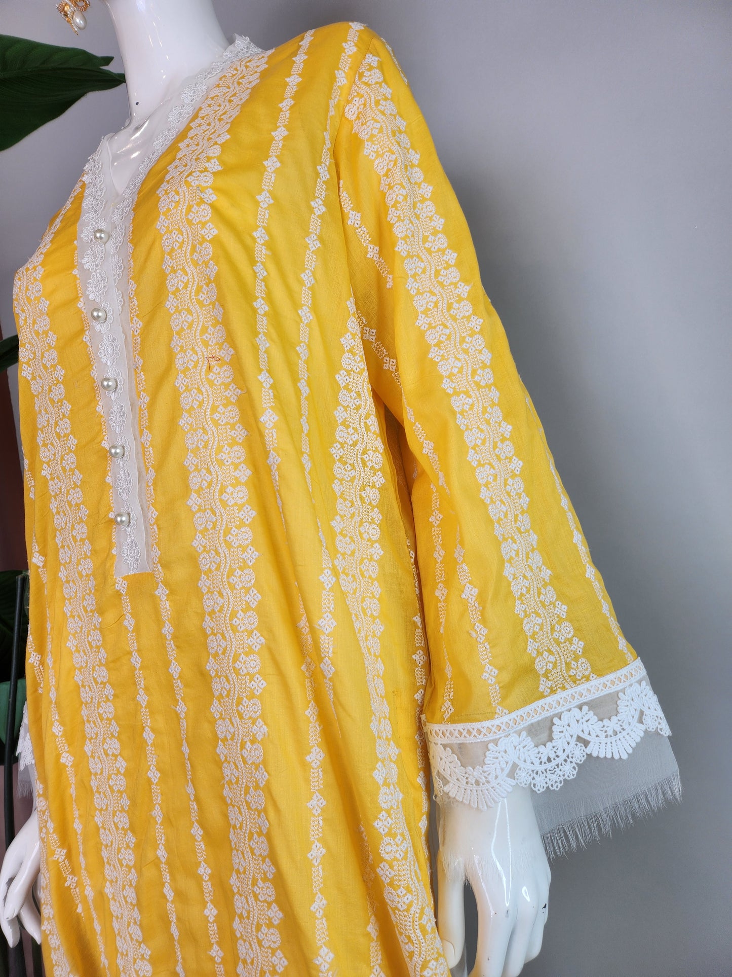 SADAF AHMAD - Bright Yellow Embroidered Cotton Kurta