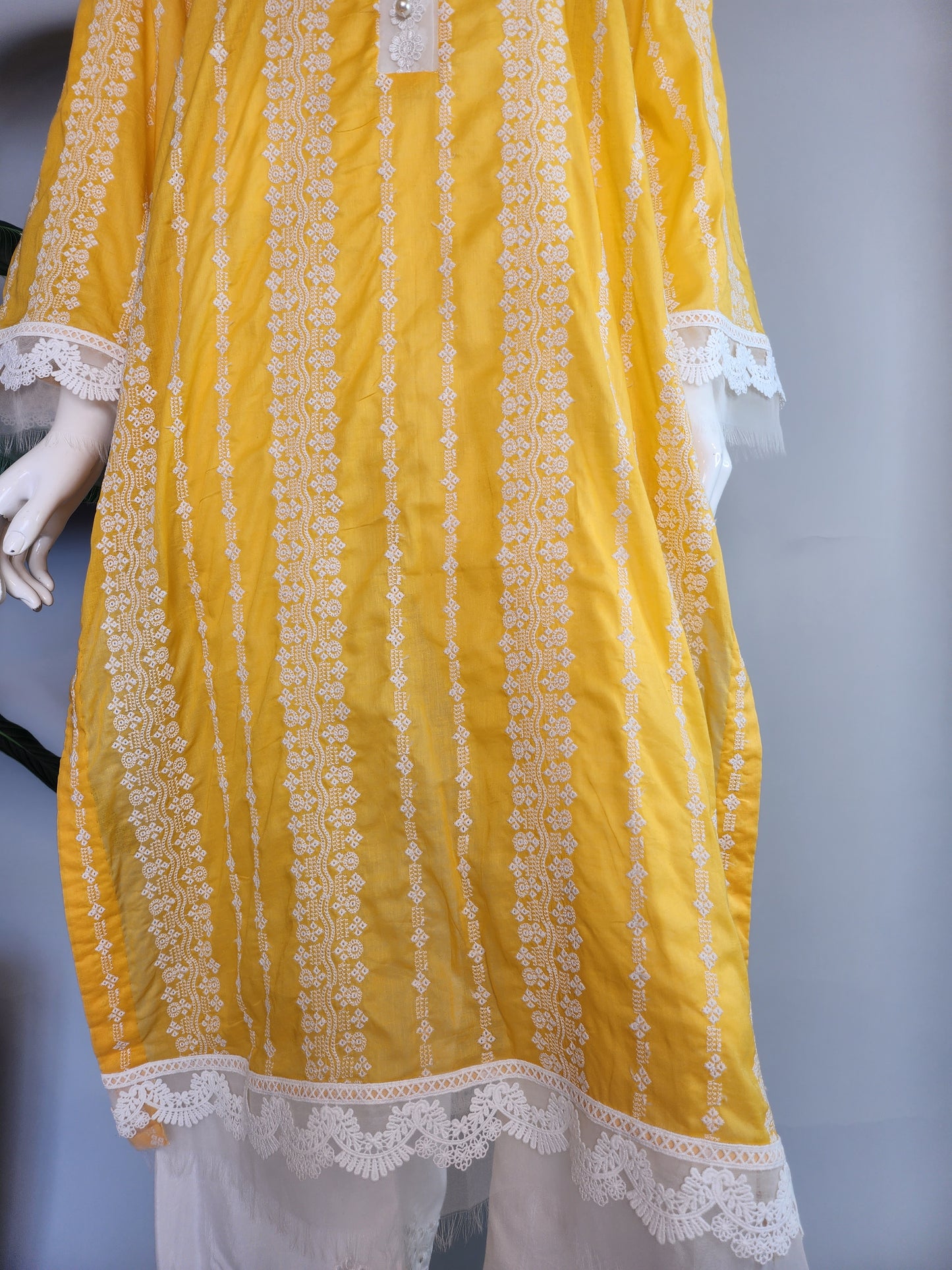 SADAF AHMAD - Bright Yellow Embroidered Cotton Kurta