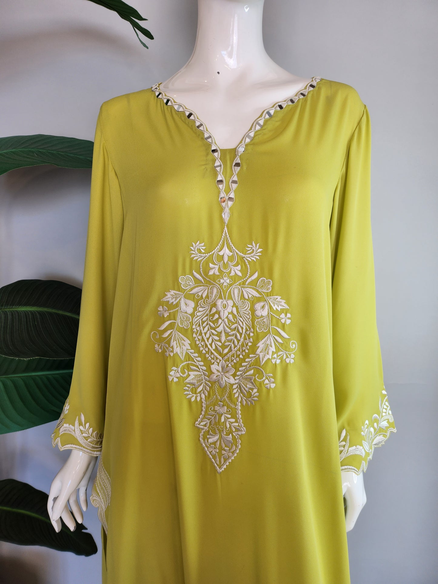 SADAF AHMAD - Lime Green Embroidered Kurta with mirror work