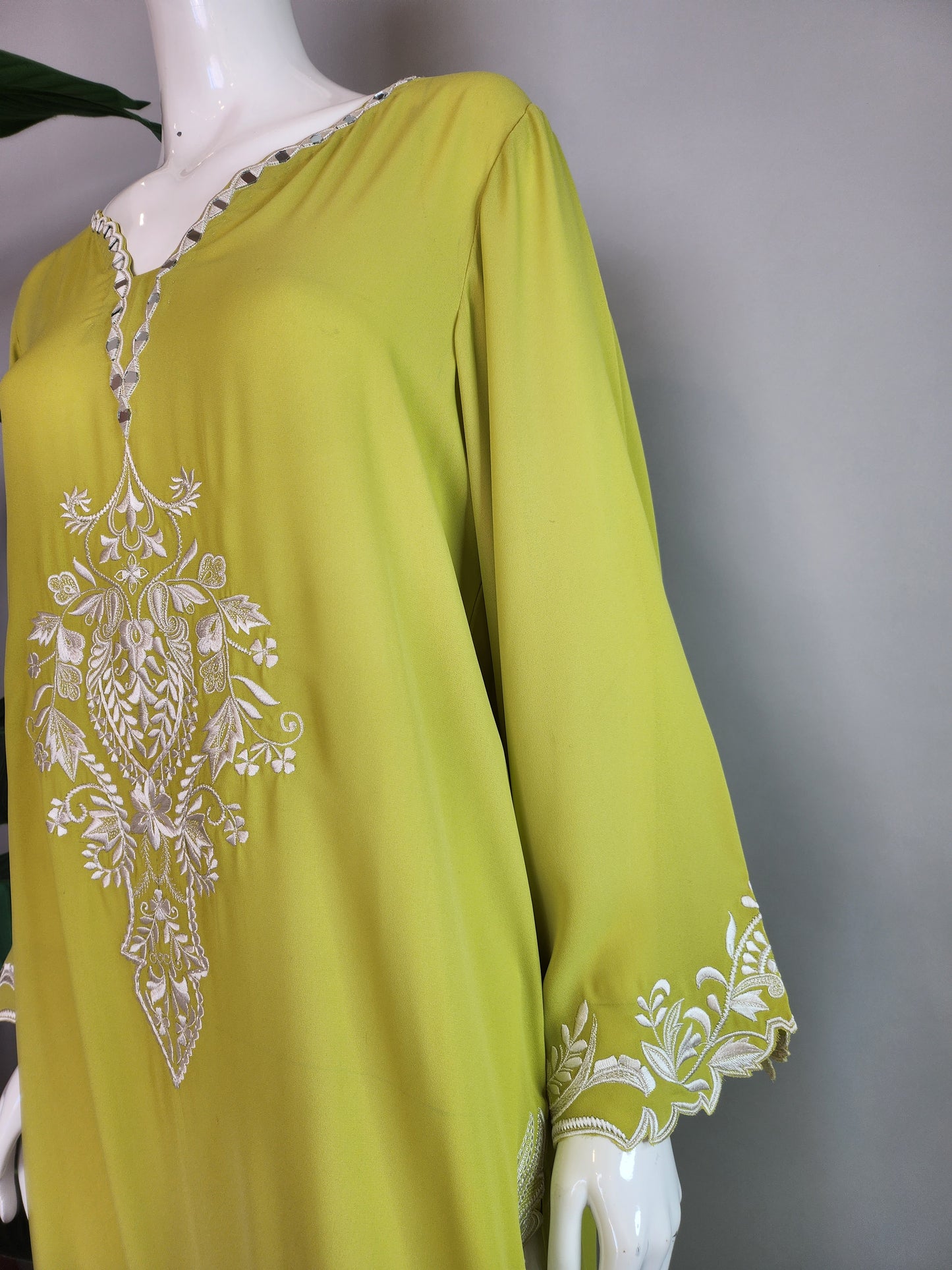 SADAF AHMAD - Lime Green Embroidered Kurta with mirror work