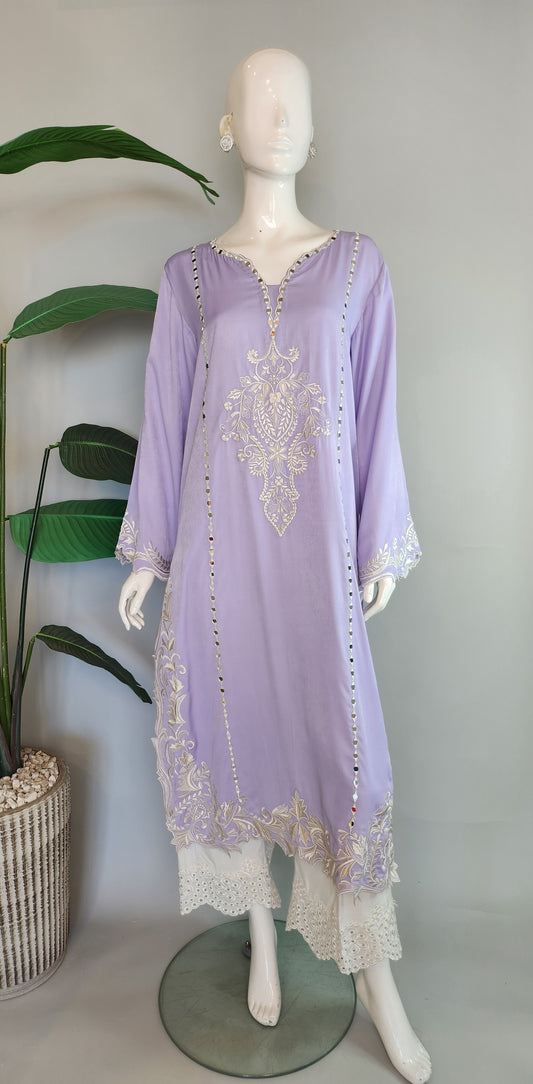 SADAF AHMAD - Lavender Embroidered Kurta with mirror work