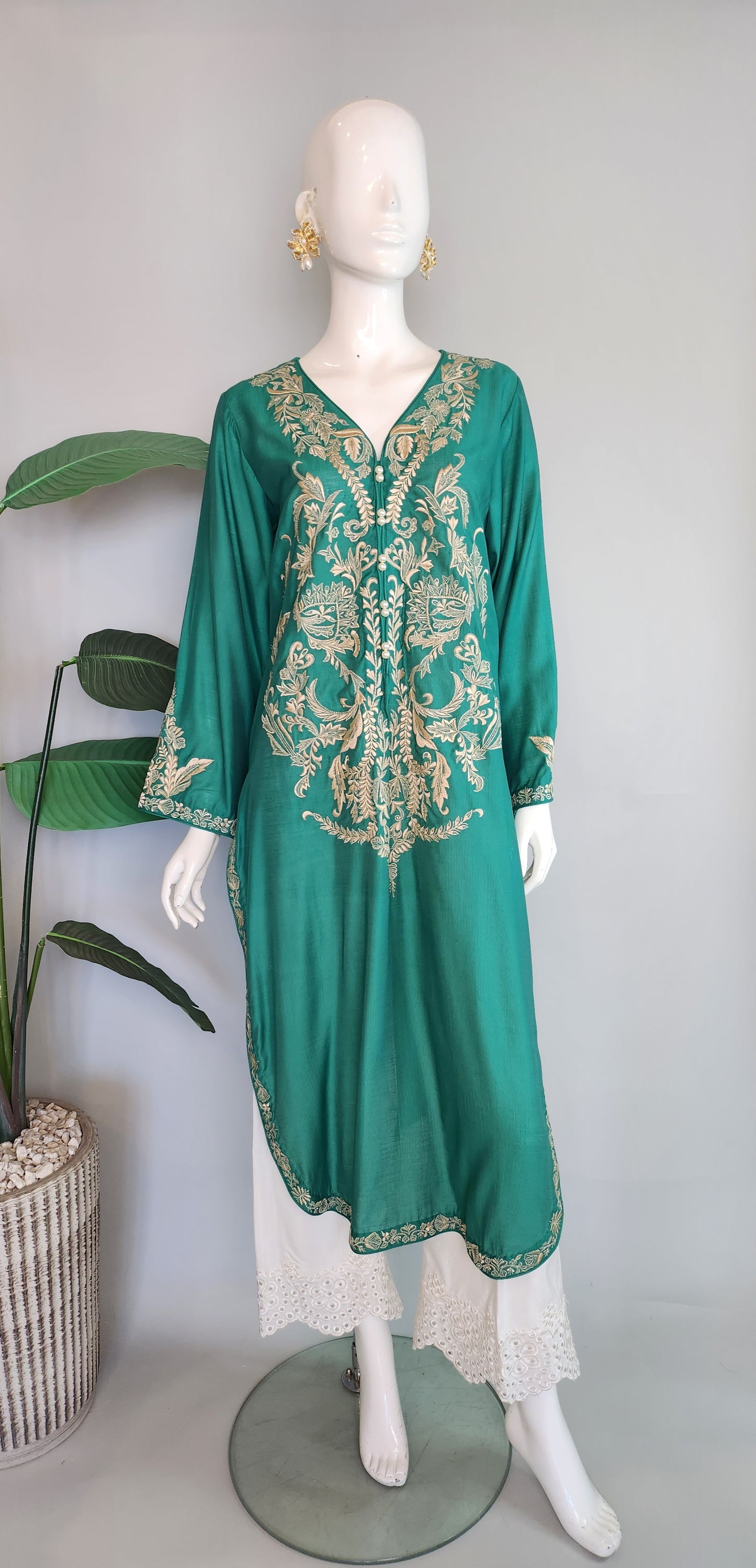 SADAF AHMAD - Green with beige embroidery Kurta