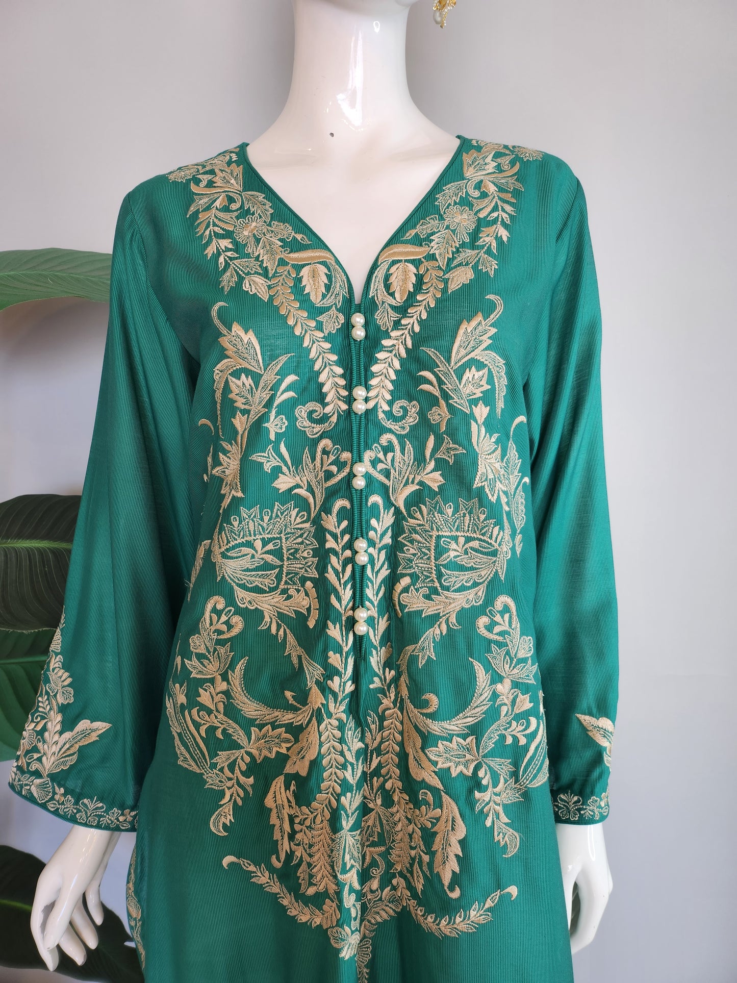 SADAF AHMAD - Green with beige embroidery Kurta