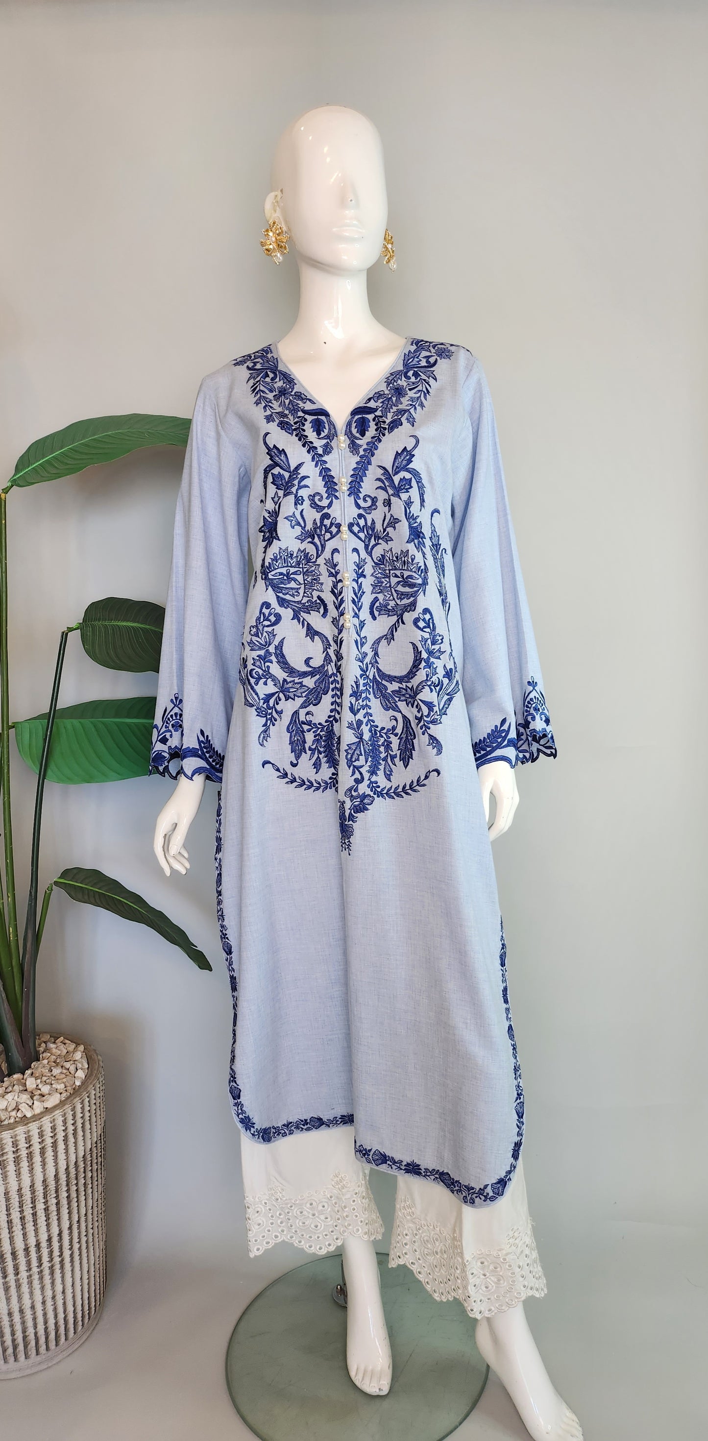 SADAF AHMAD - Denim Blue Embroidered Kurta