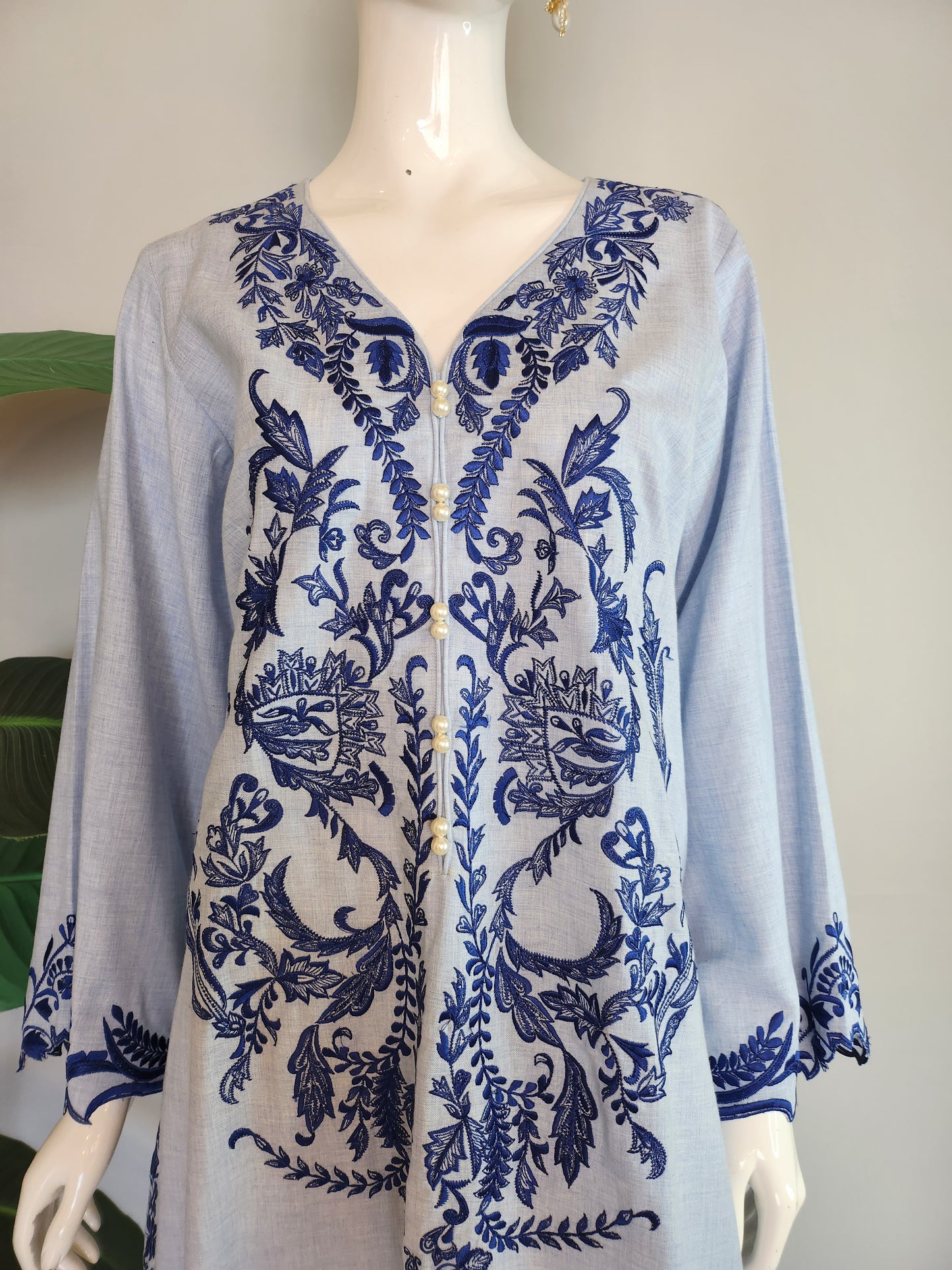 SADAF AHMAD - Denim Blue Embroidered Kurta