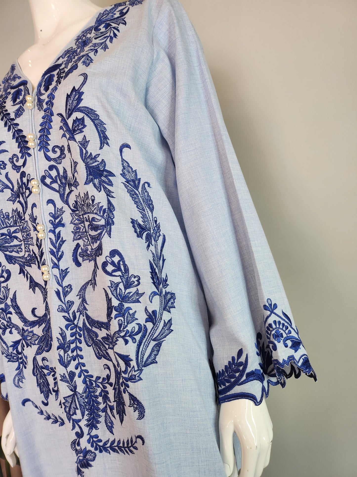 SADAF AHMAD - Denim Blue Embroidered Kurta