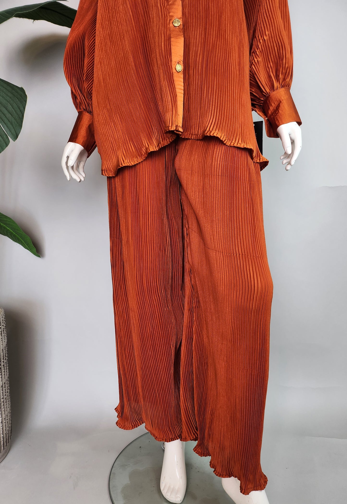 Hafsa Malik - Burnt Orange Crinkle Silk Coord Set