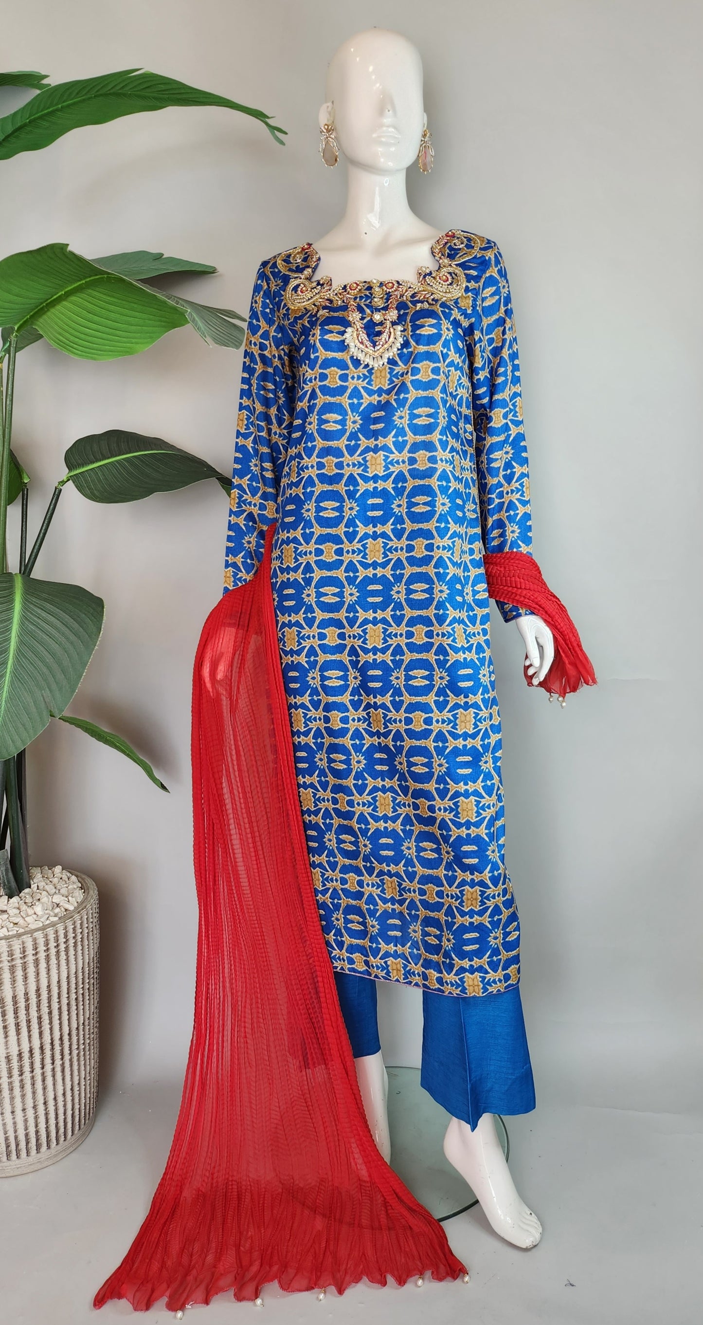 Mehak Yaqoob Couture - Blue Printed Matka Silk Suit