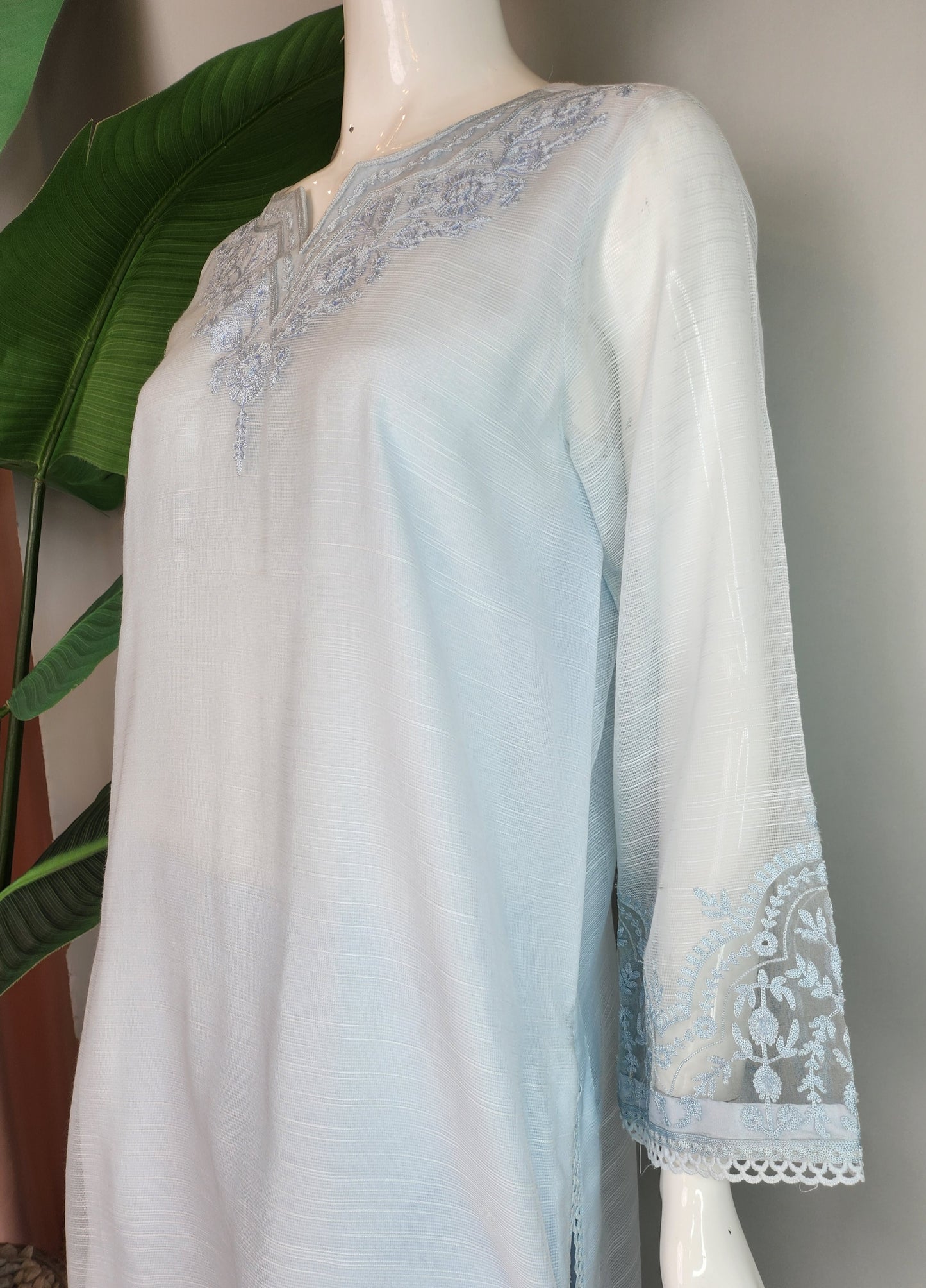 AISHA AHMED - Light Blue Khaddi Net AAri