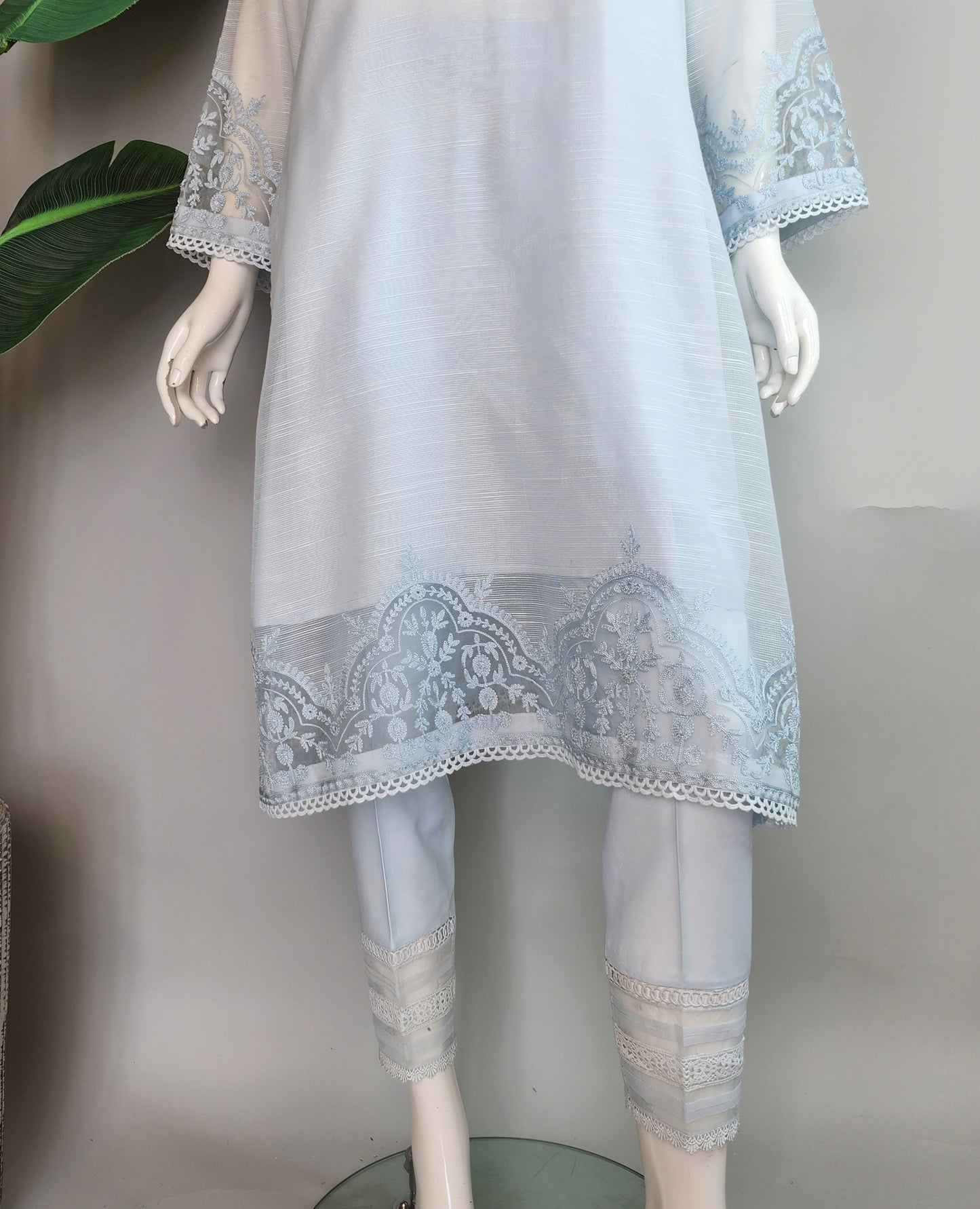 AISHA AHMED - Light Blue Khaddi Net AAri