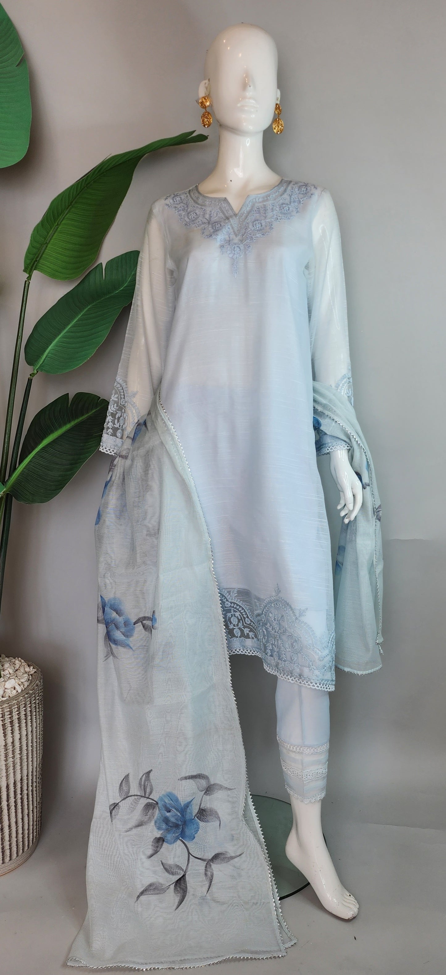 AISHA AHMED - Light Blue Khaddi Net AAri