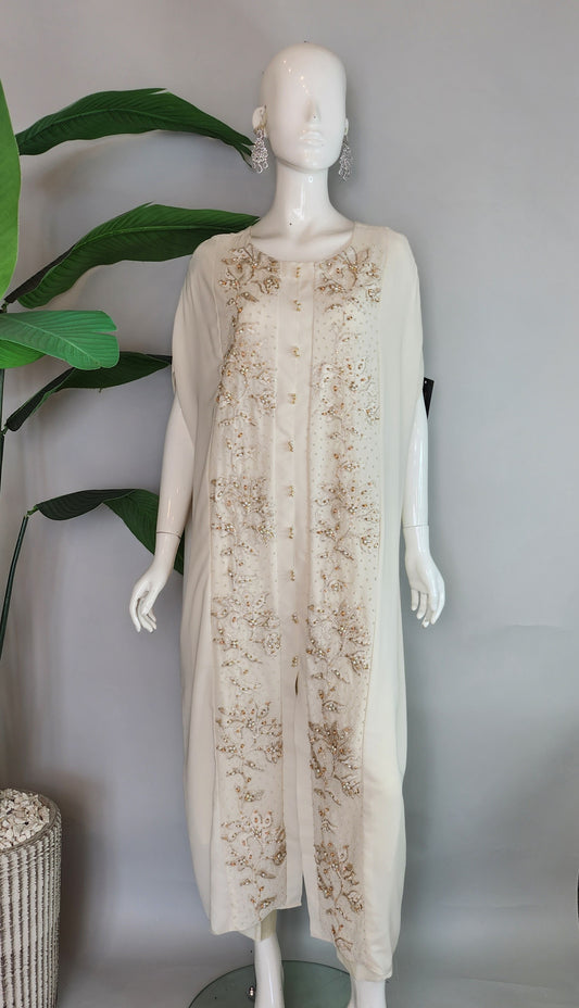 SABEEN MANEKIA - Offwhite Cape Georgette