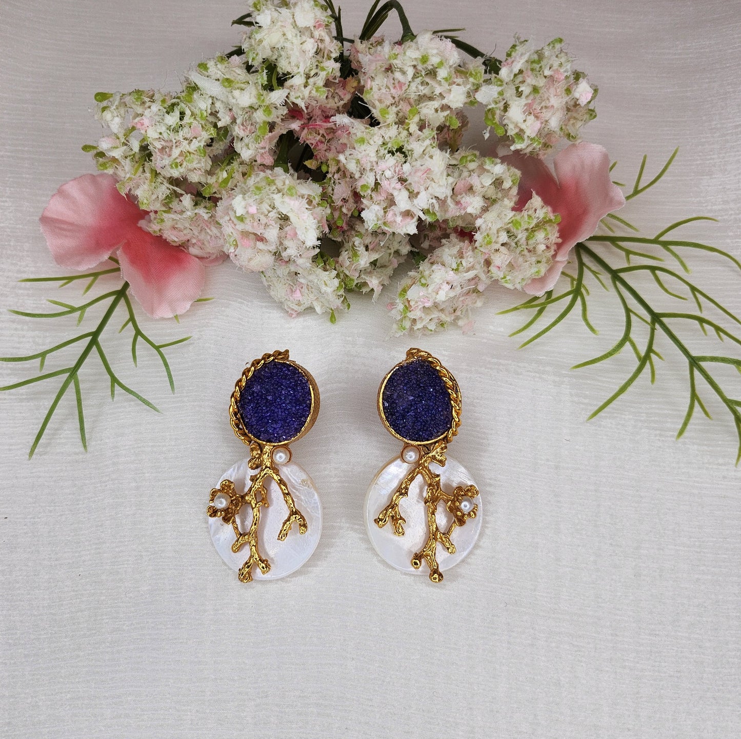 HAMSA JEWELRY - Purple and white gemstone earring