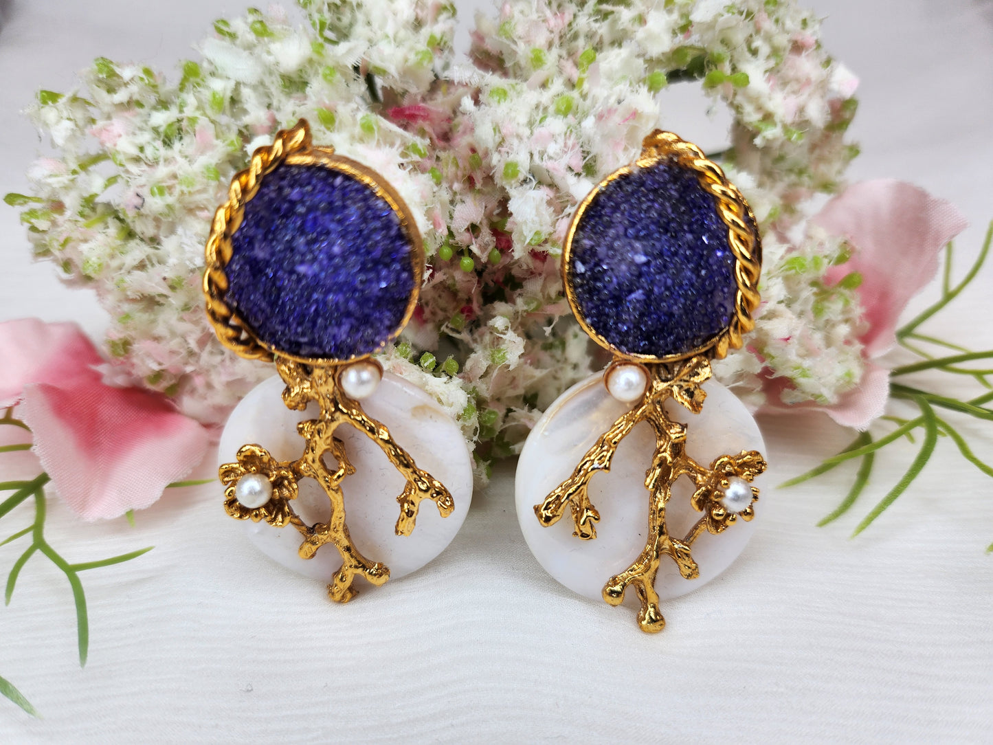 HAMSA JEWELRY - Purple and white gemstone earring