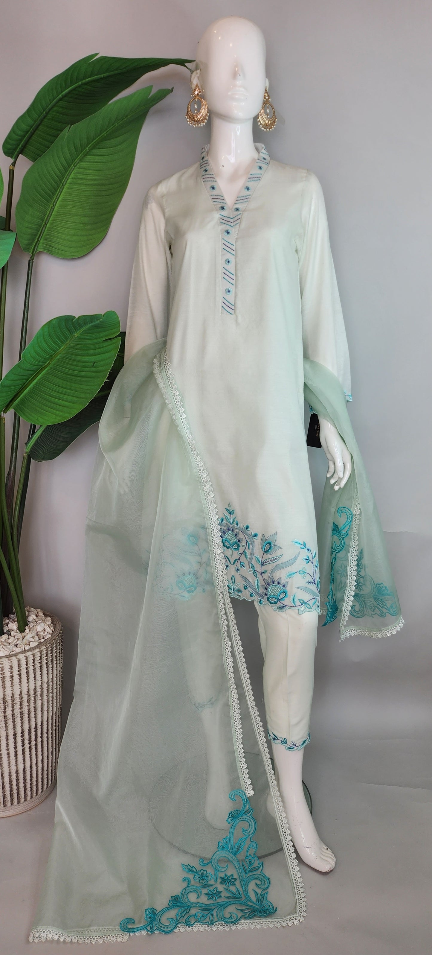 AISHA AHMED - Powder Green Cutwork and Embroidered Suit