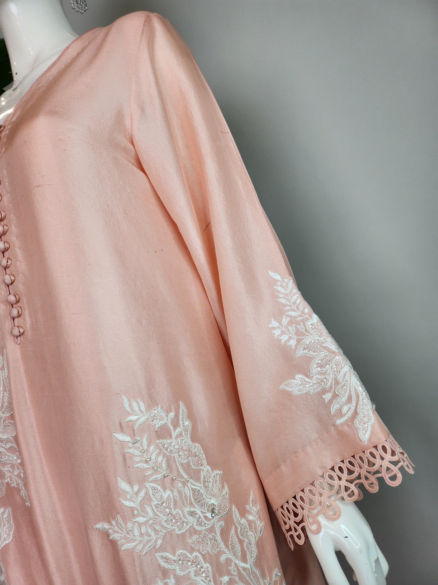 AYESHA MAHMOOD - Peach Raw Silk Embroidered Suit