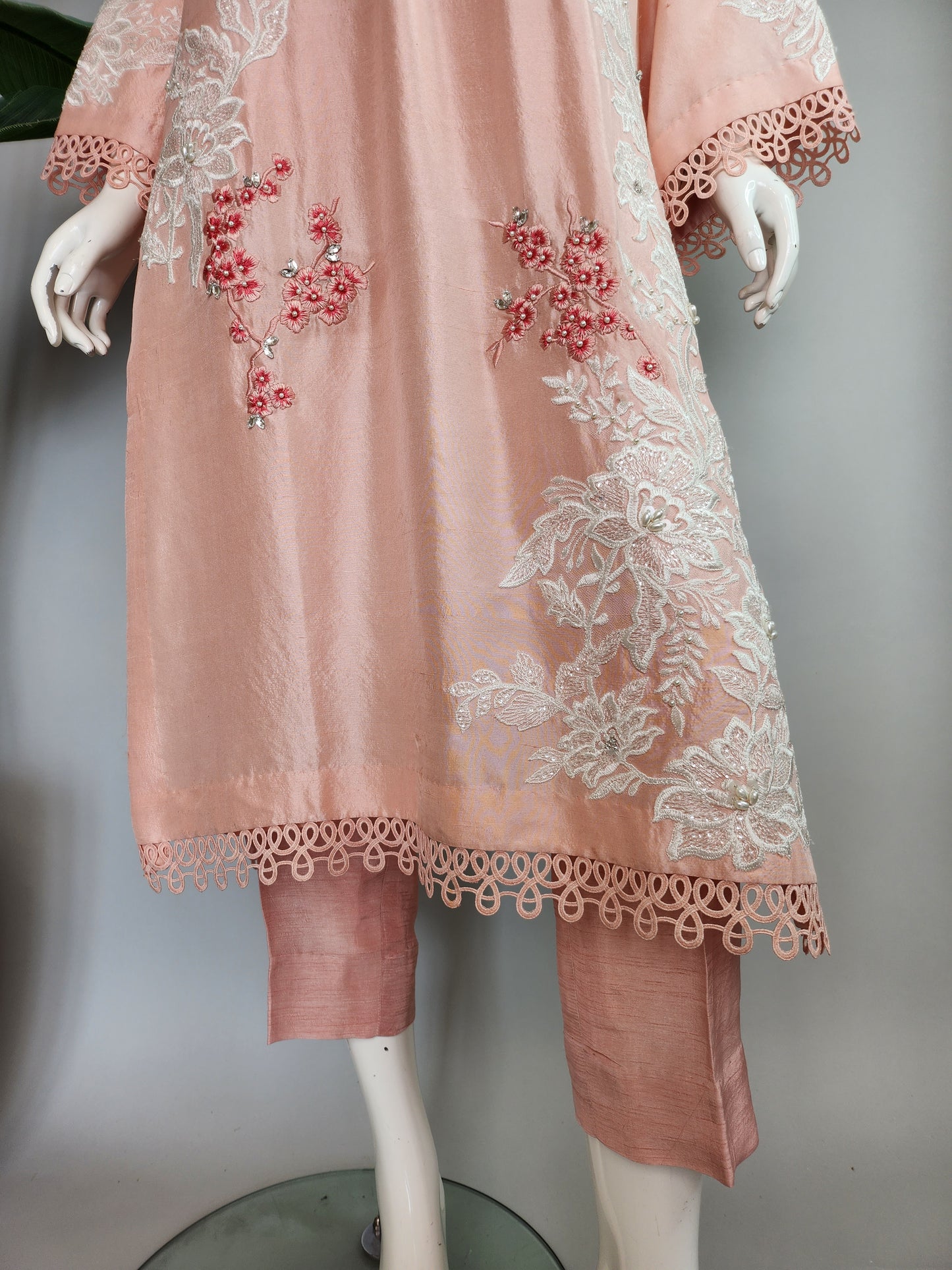 AYESHA MAHMOOD - Peach Raw Silk Embroidered Suit