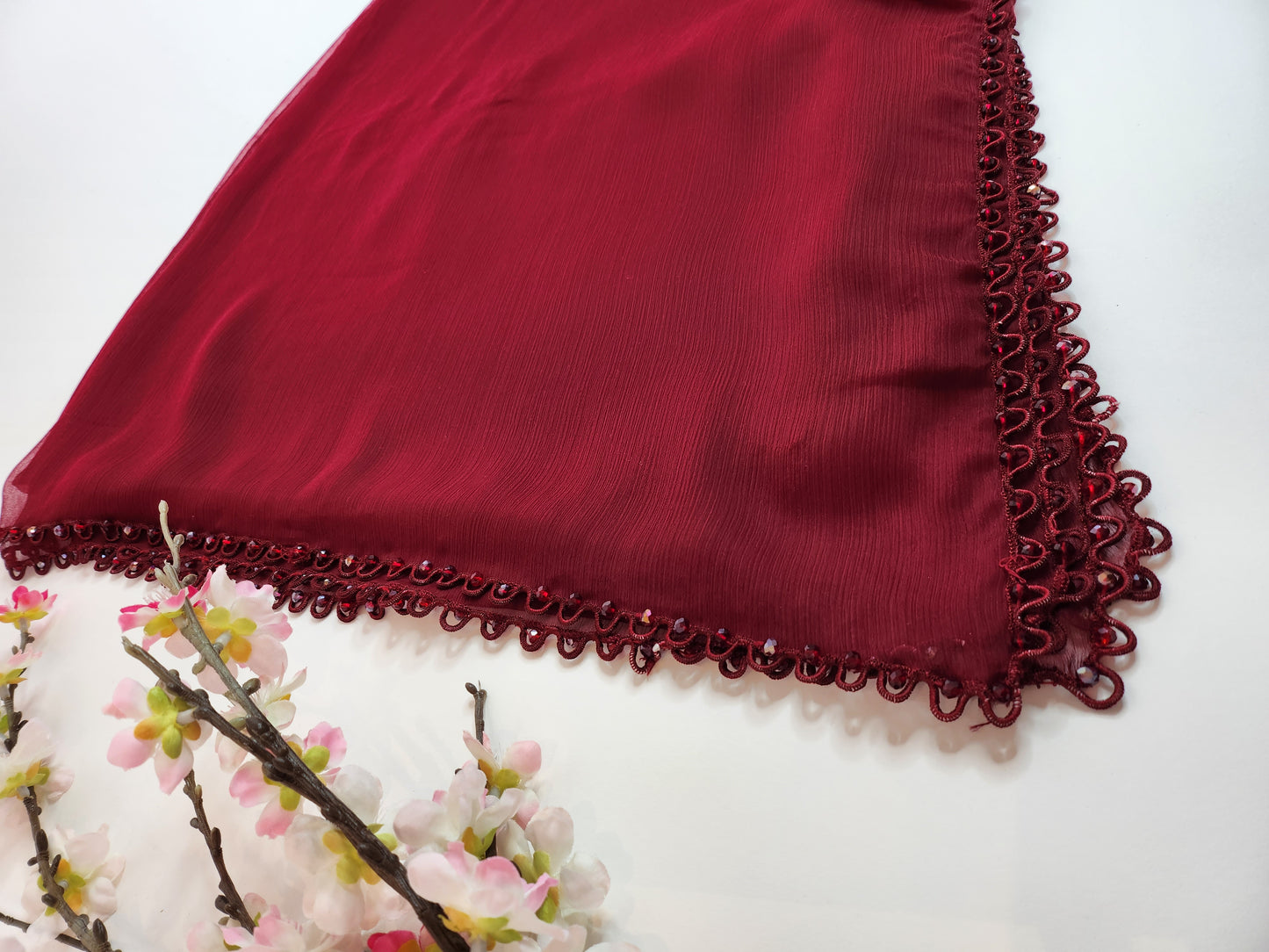 SABEEN MANEKIA  - Maroon Chiffon Dupatta