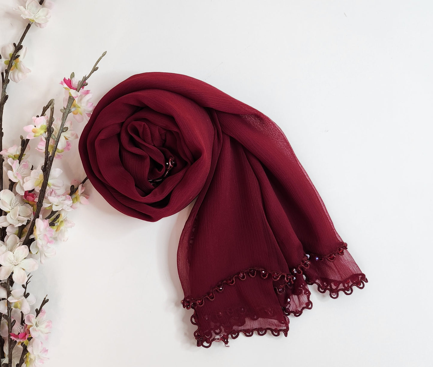 SABEEN MANEKIA  - Maroon Chiffon Dupatta