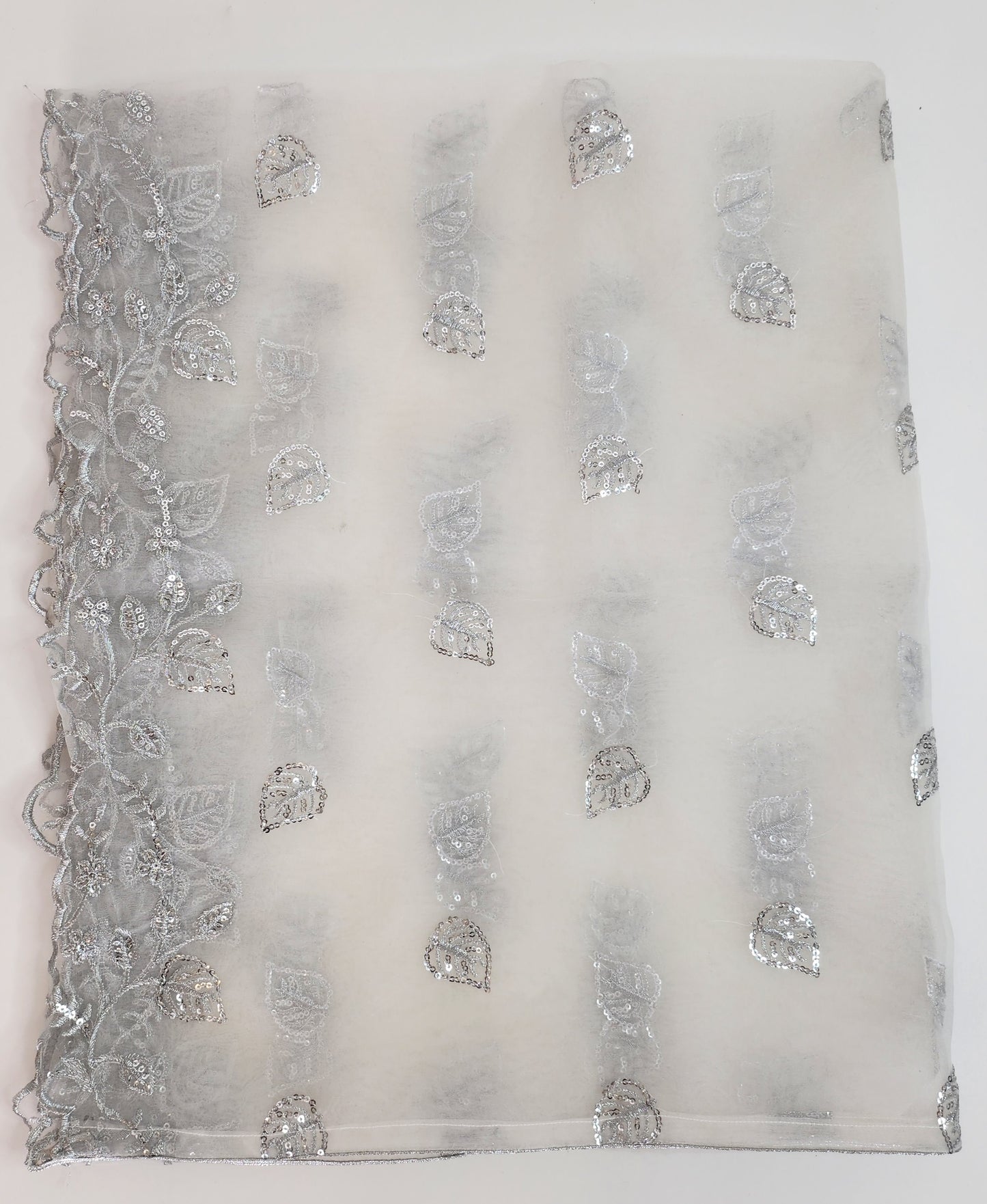 SABEEN MANEKIA - White organza with silver leaf embroidery Dupatta