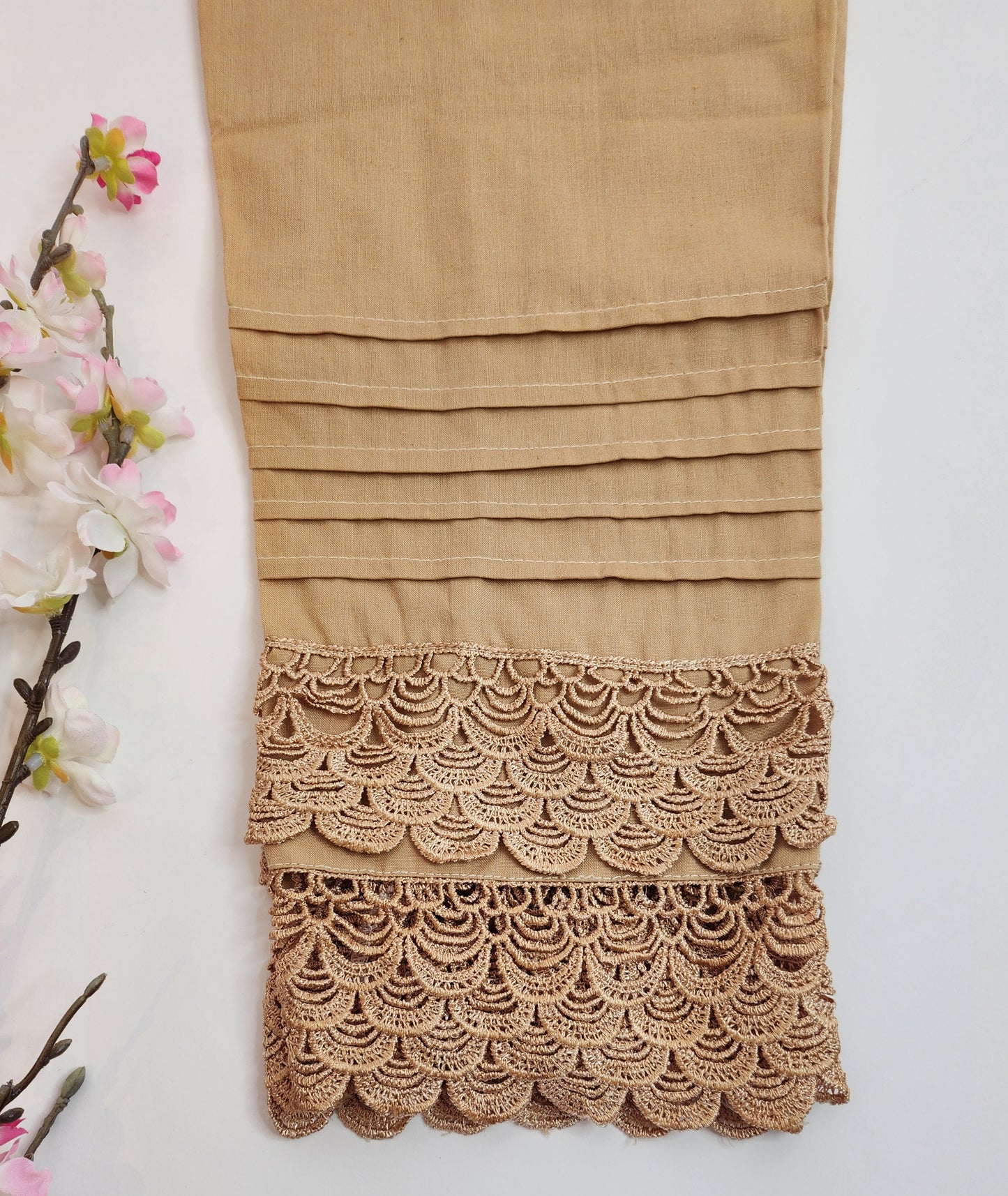 SABEEN MANEKIA - Beige Cotton with Lace Pant