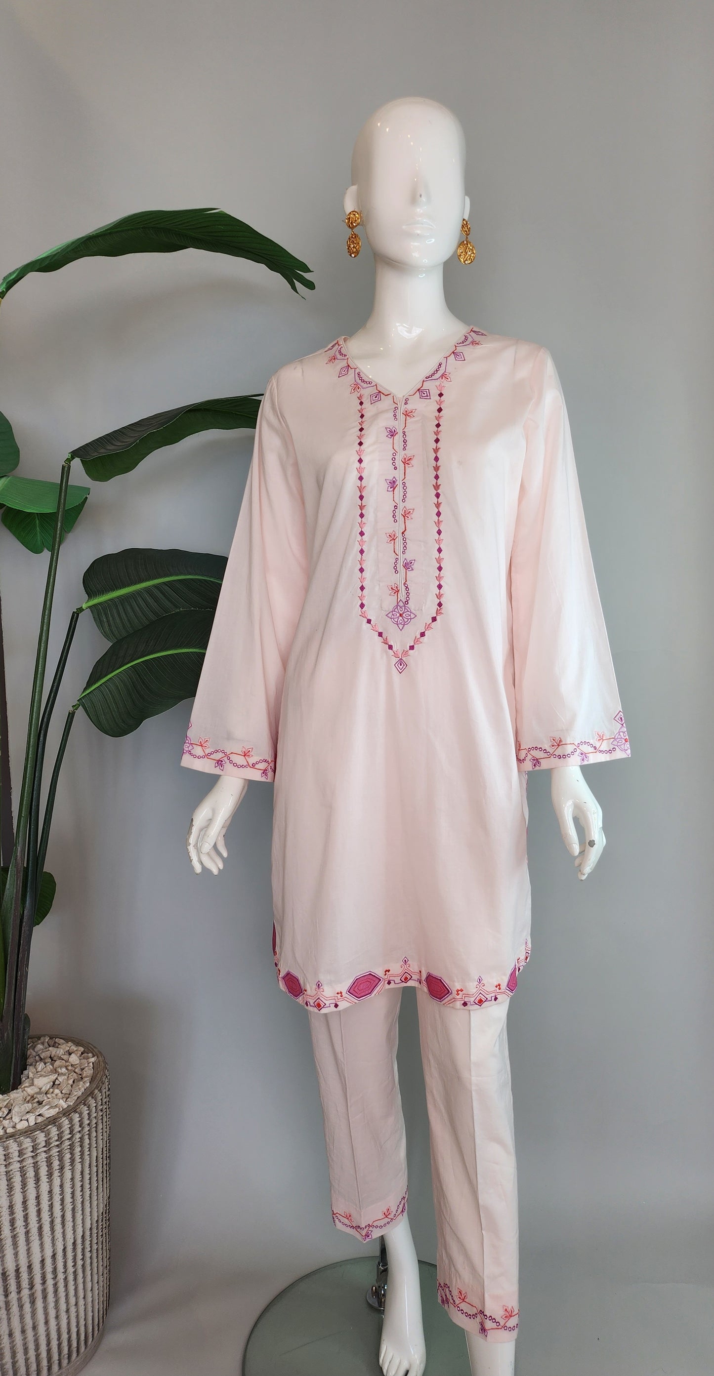 AISHA AHMED - Light pink cotton machine embro 2pc