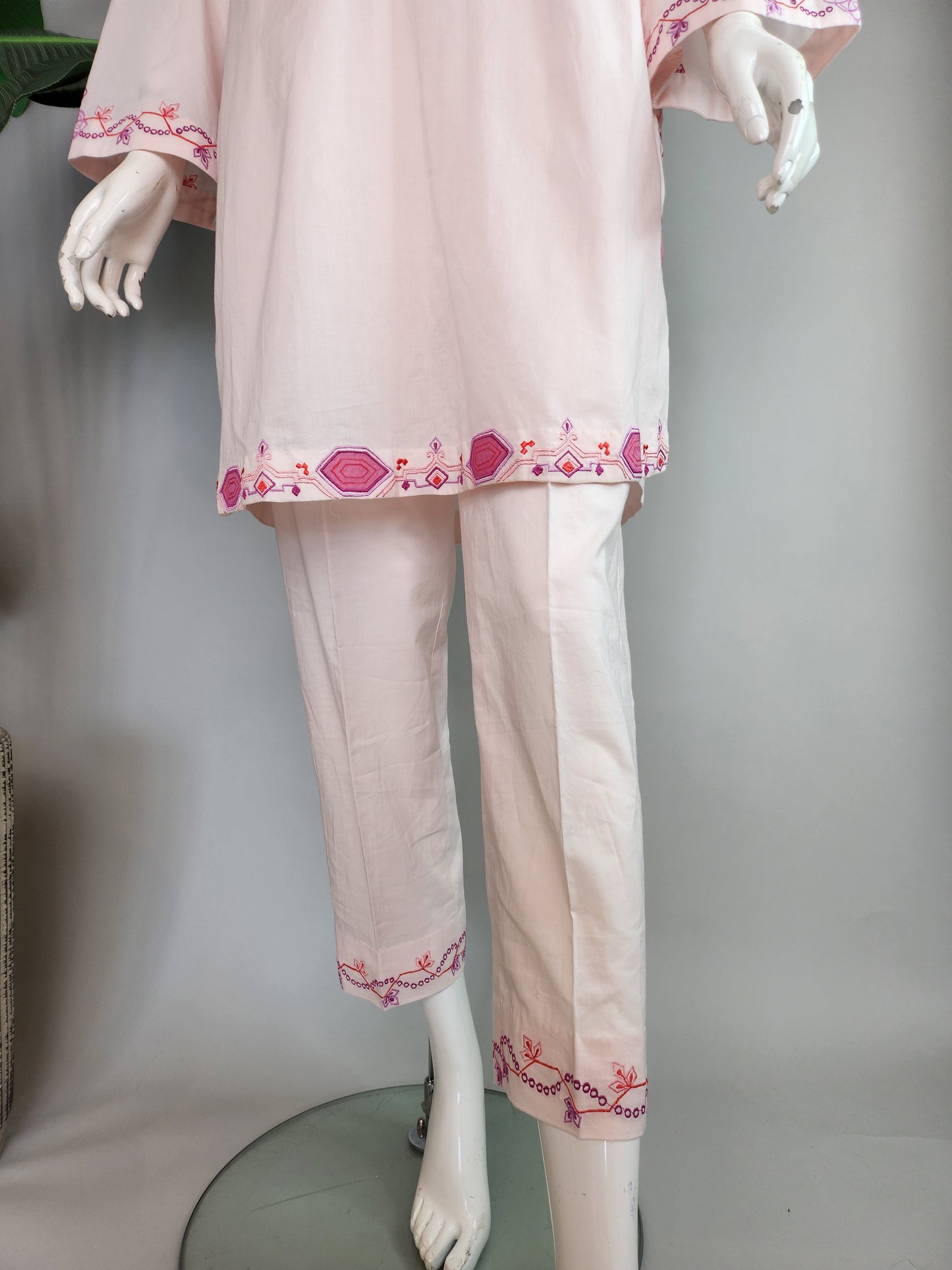 AISHA AHMED - Light pink cotton machine embro 2pc