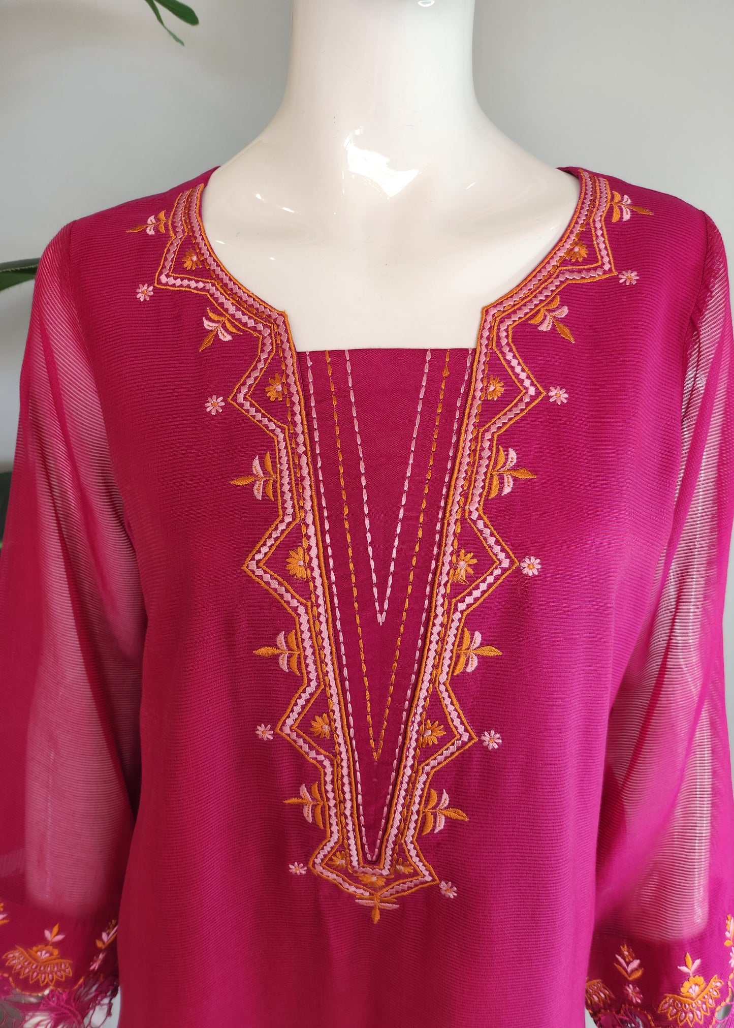 AISHA AHMED - Magenta Pink with Orange Dupatta