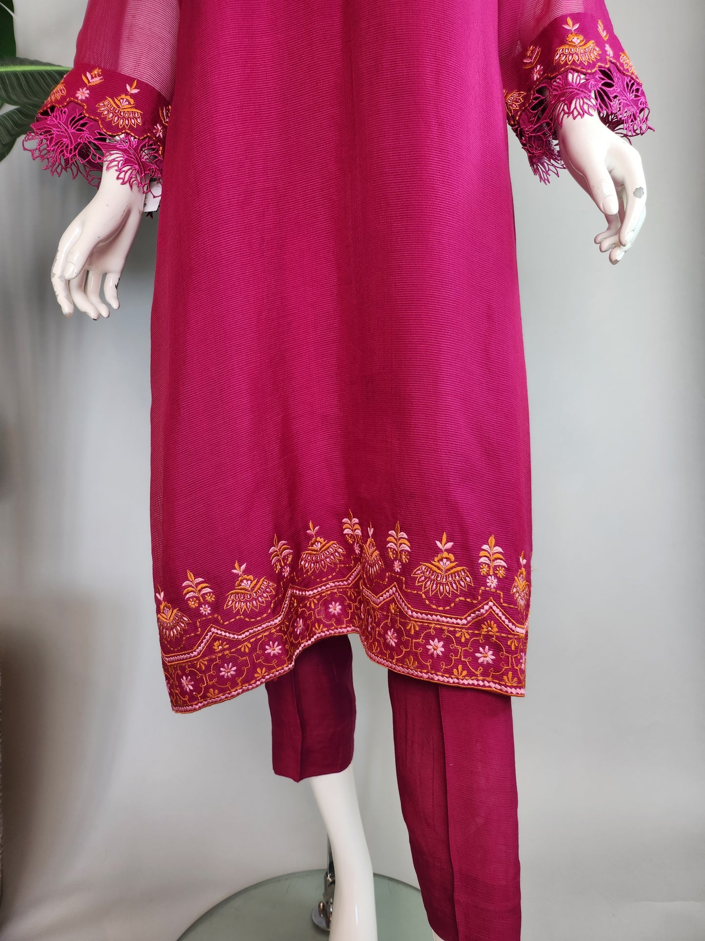 AISHA AHMED - Magenta Pink with Orange Dupatta