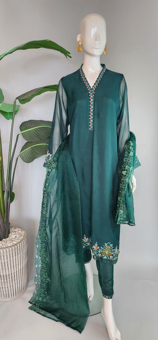 AISHA AHMED - Dark Green with aari work