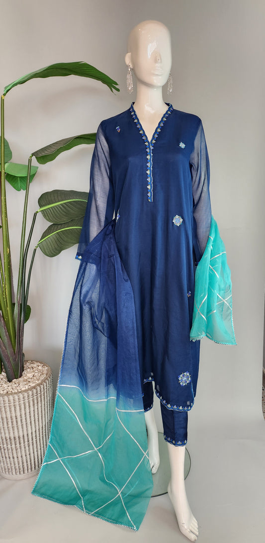 AISHA AHMED - Navy blue khaadinet hand embro 3pc