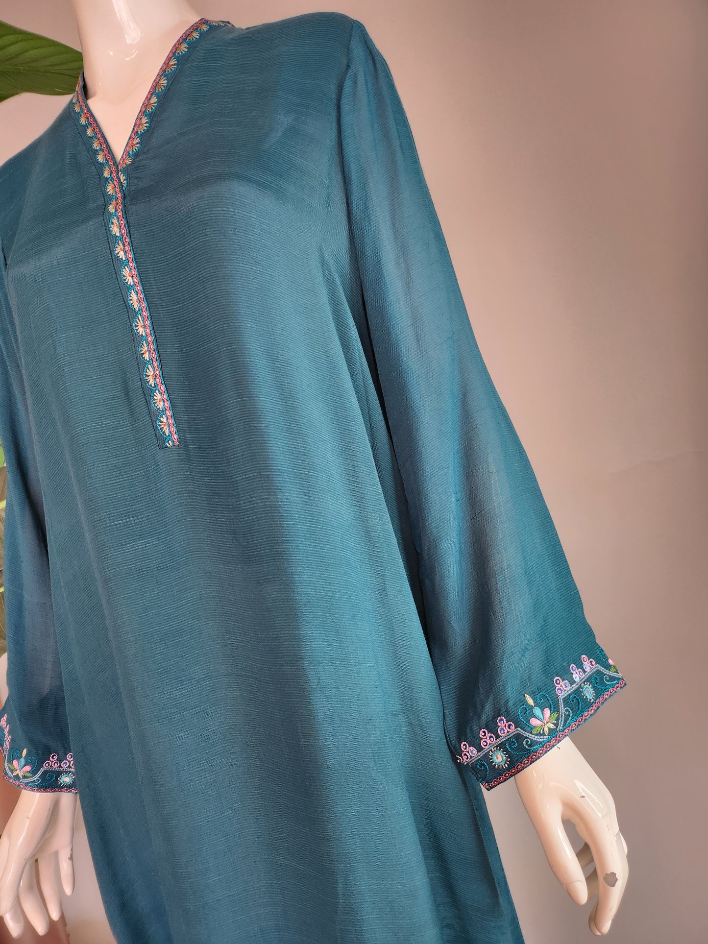 AISHA AHMED - teal raw silk hand embro 3pc