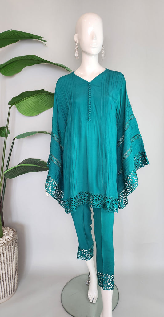 Wajeeha Ansari - Teal Green Cutwork