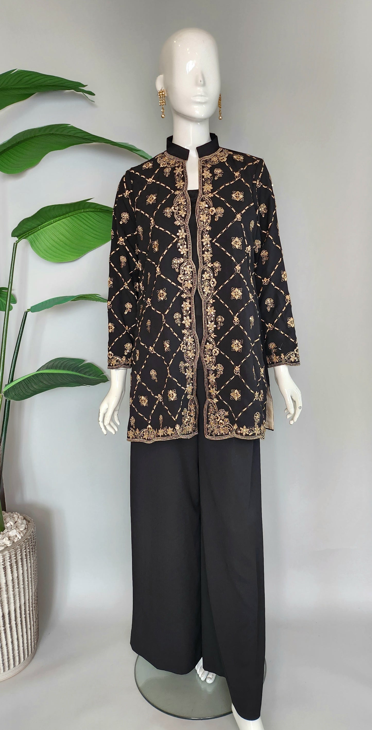 Wajeeha Ansari - Black Beige Jacket and Pants