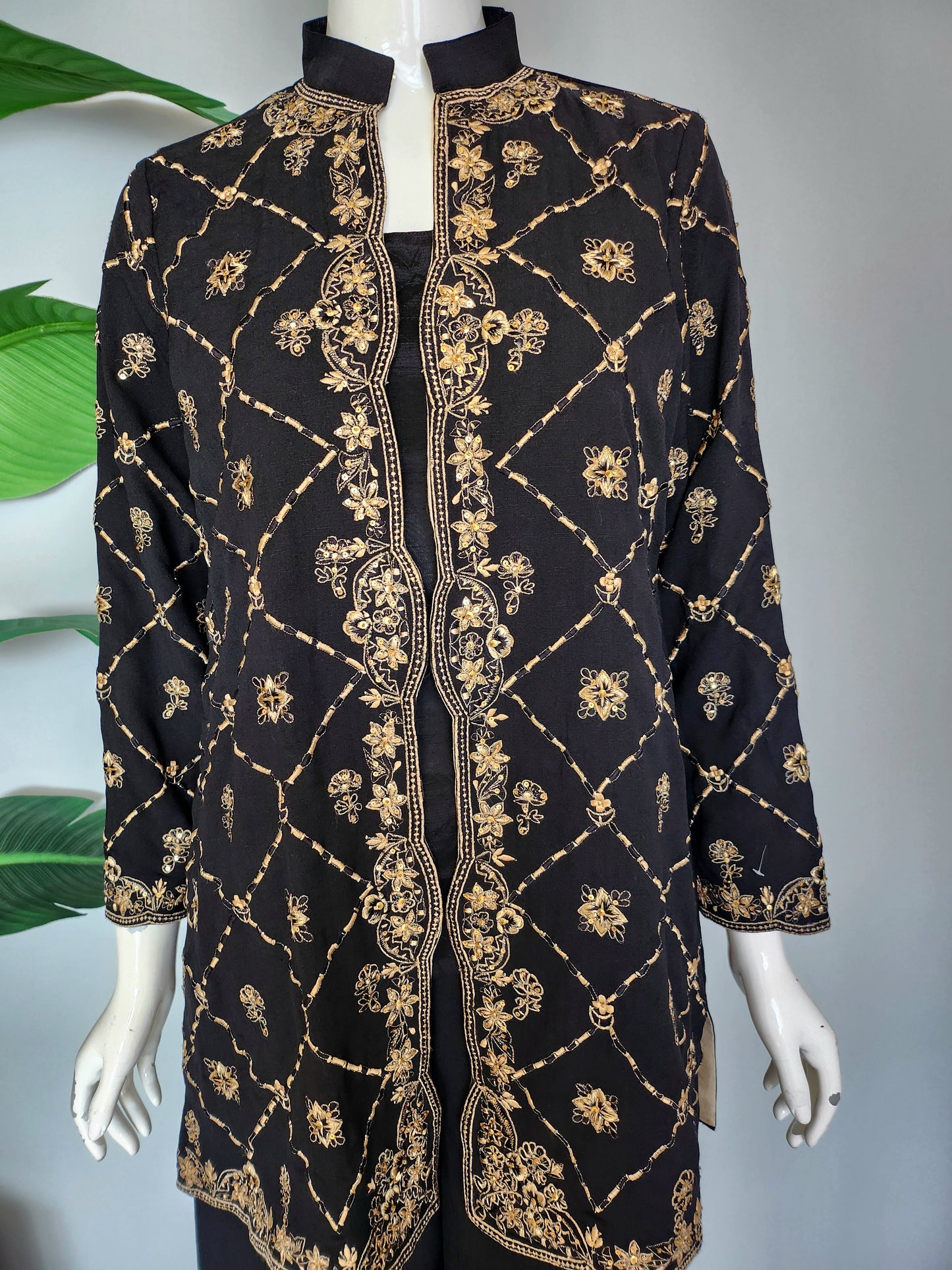 Wajeeha Ansari - Black Beige Jacket and Pants