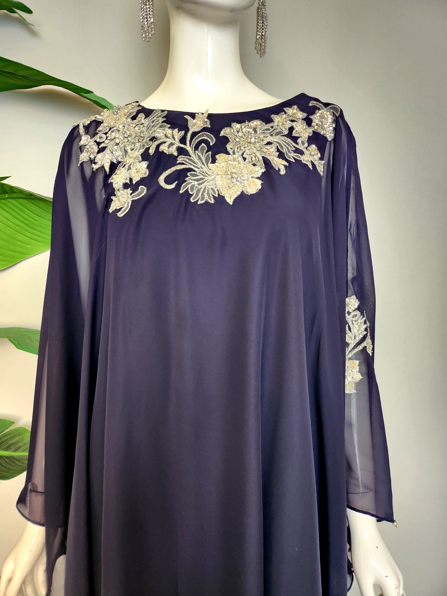 SABEEN MANEKIA - Navy blue Cape with Applique