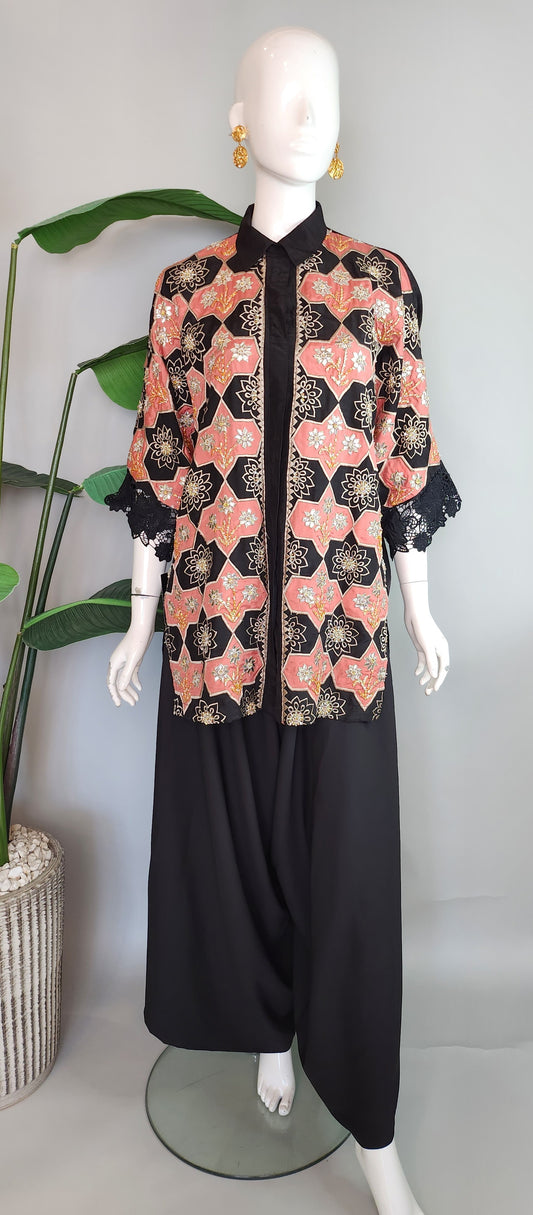 Wajeeha Ansari - black with peach patch emb