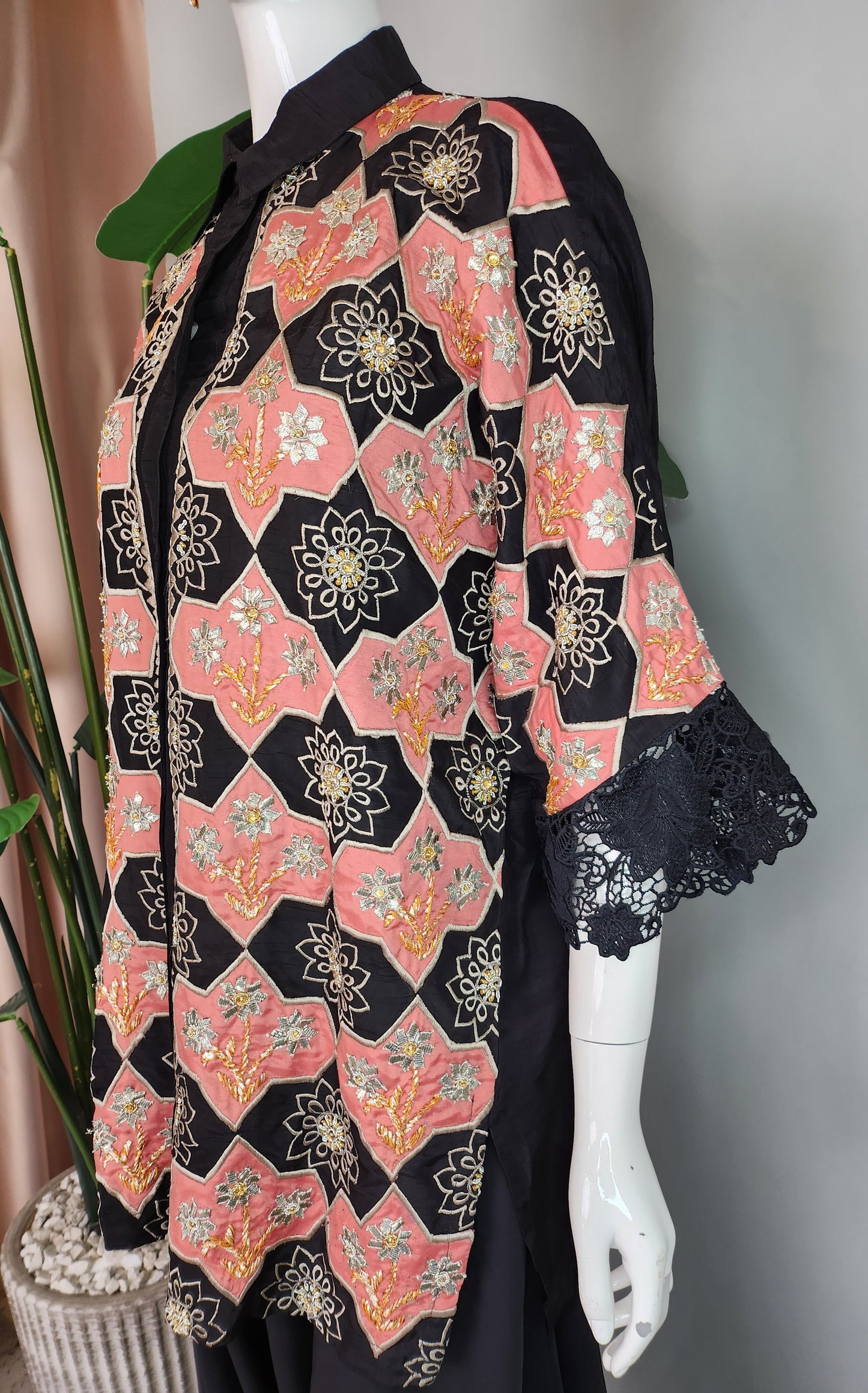 Wajeeha Ansari - black with peach patch emb