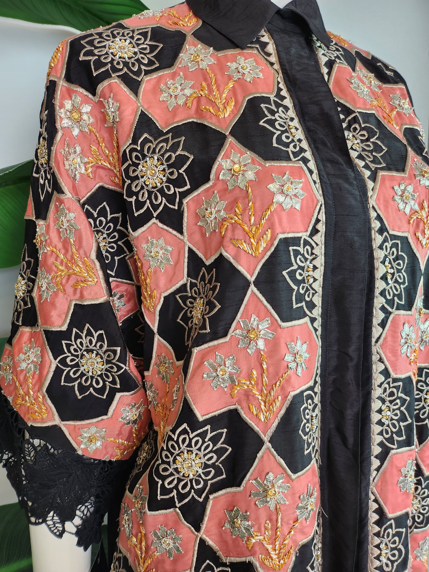 Wajeeha Ansari - black with peach patch emb