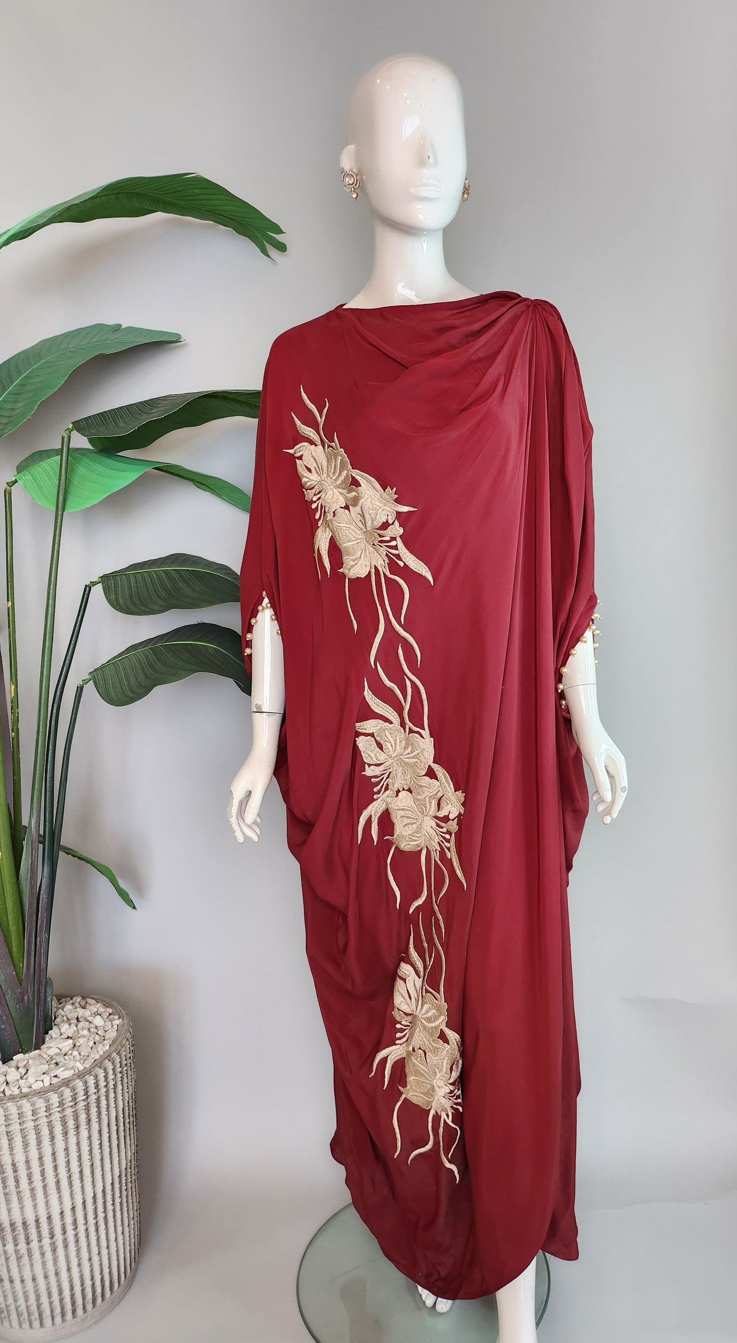 MARIA RAO - Maroon Hi-Low Poncho Dress