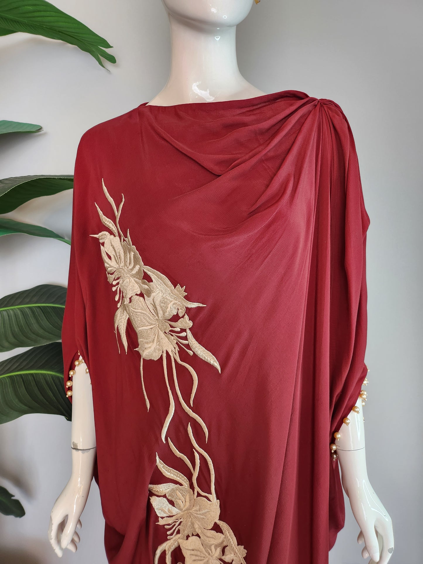 MARIA RAO - Maroon Hi-Low Poncho Dress